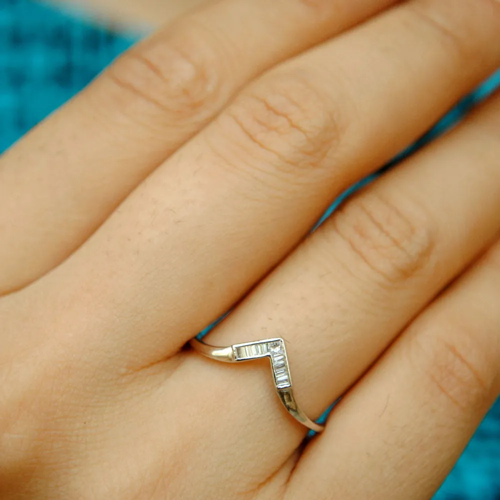 Channel Set Baguette and Princess Diamond Art Deco V Ring