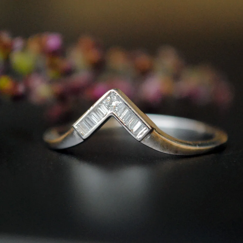 Channel Set Baguette and Princess Diamond Art Deco V Ring