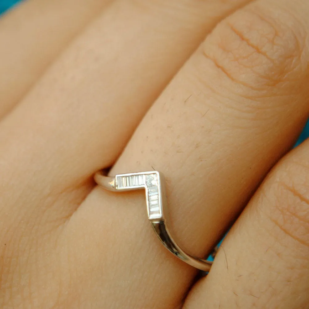 Channel Set Baguette and Princess Diamond Art Deco V Ring
