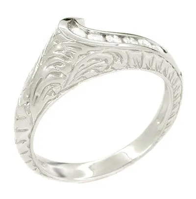 Channel Set Diamond Art Deco Wave Ring in 14 Karat White Gold