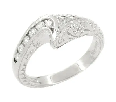 Channel Set Diamond Art Deco Wave Ring in 14 Karat White Gold