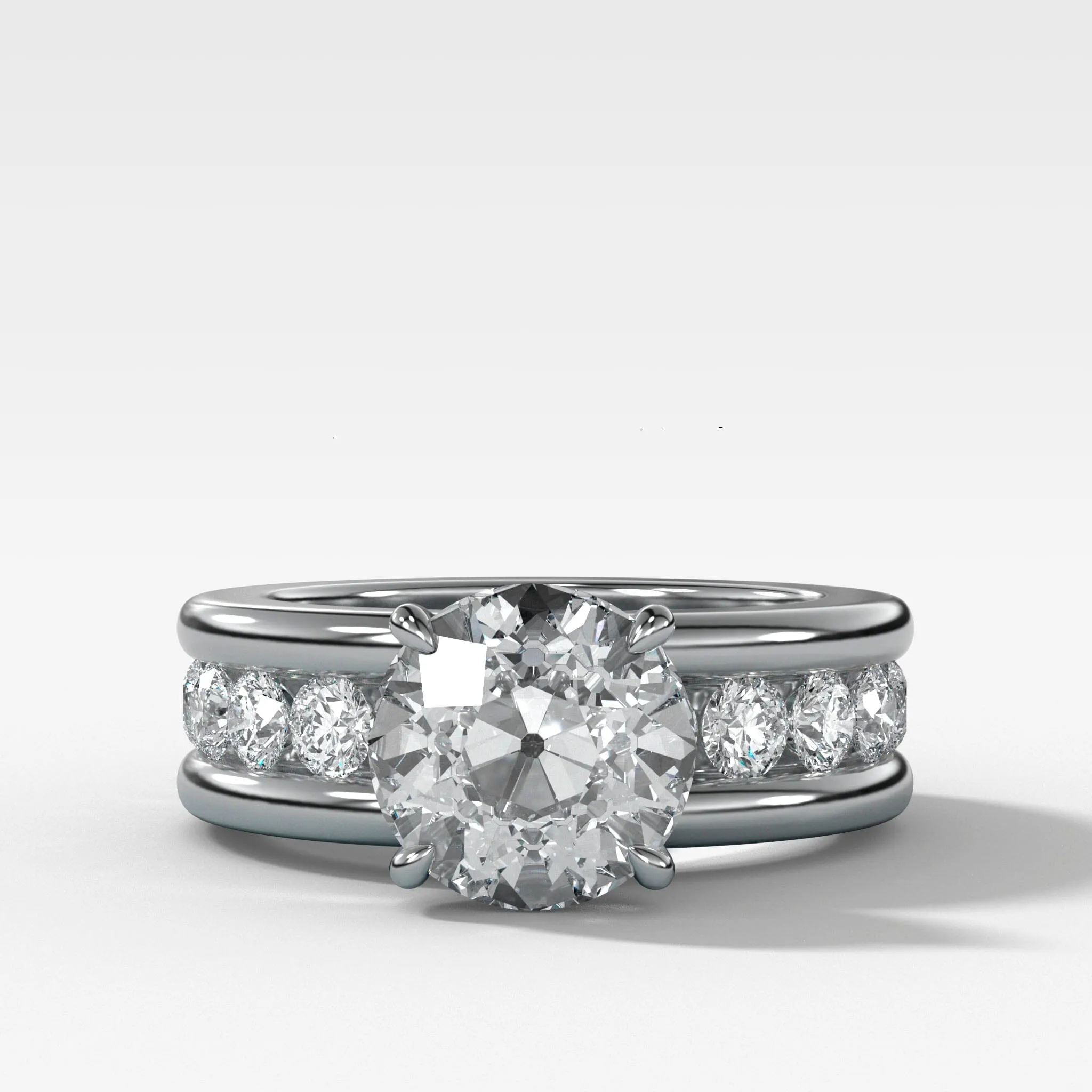 Chunky Channel Set Engagement Ring with Old Euro Cut Diamond