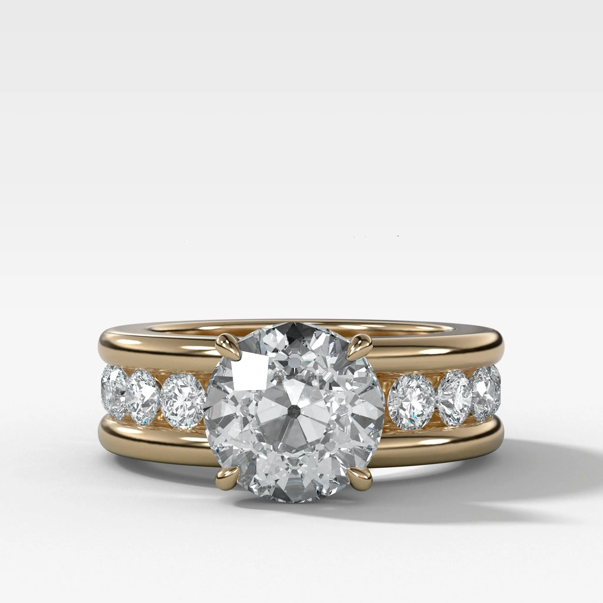 Chunky Channel Set Engagement Ring with Old Euro Cut Diamond