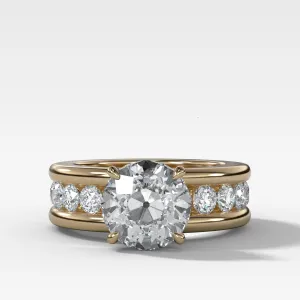 Chunky Channel Set Engagement Ring with Old Euro Cut Diamond
