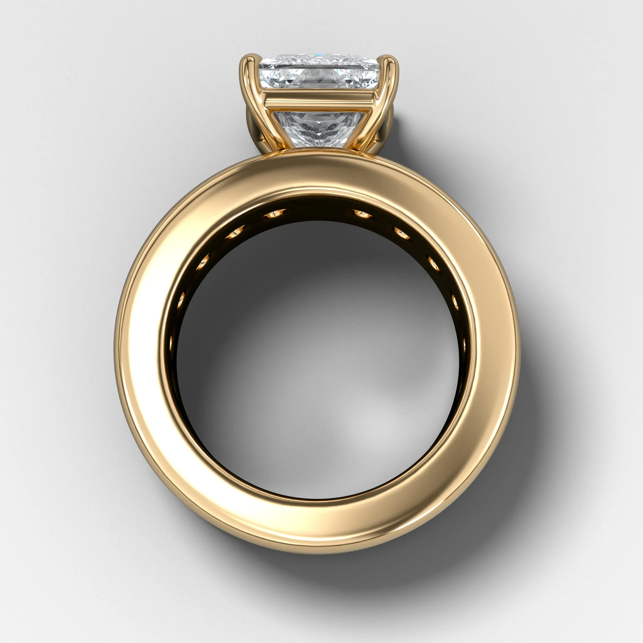 Chunky Channel Set Engagement Ring with Princess Cut Diamond