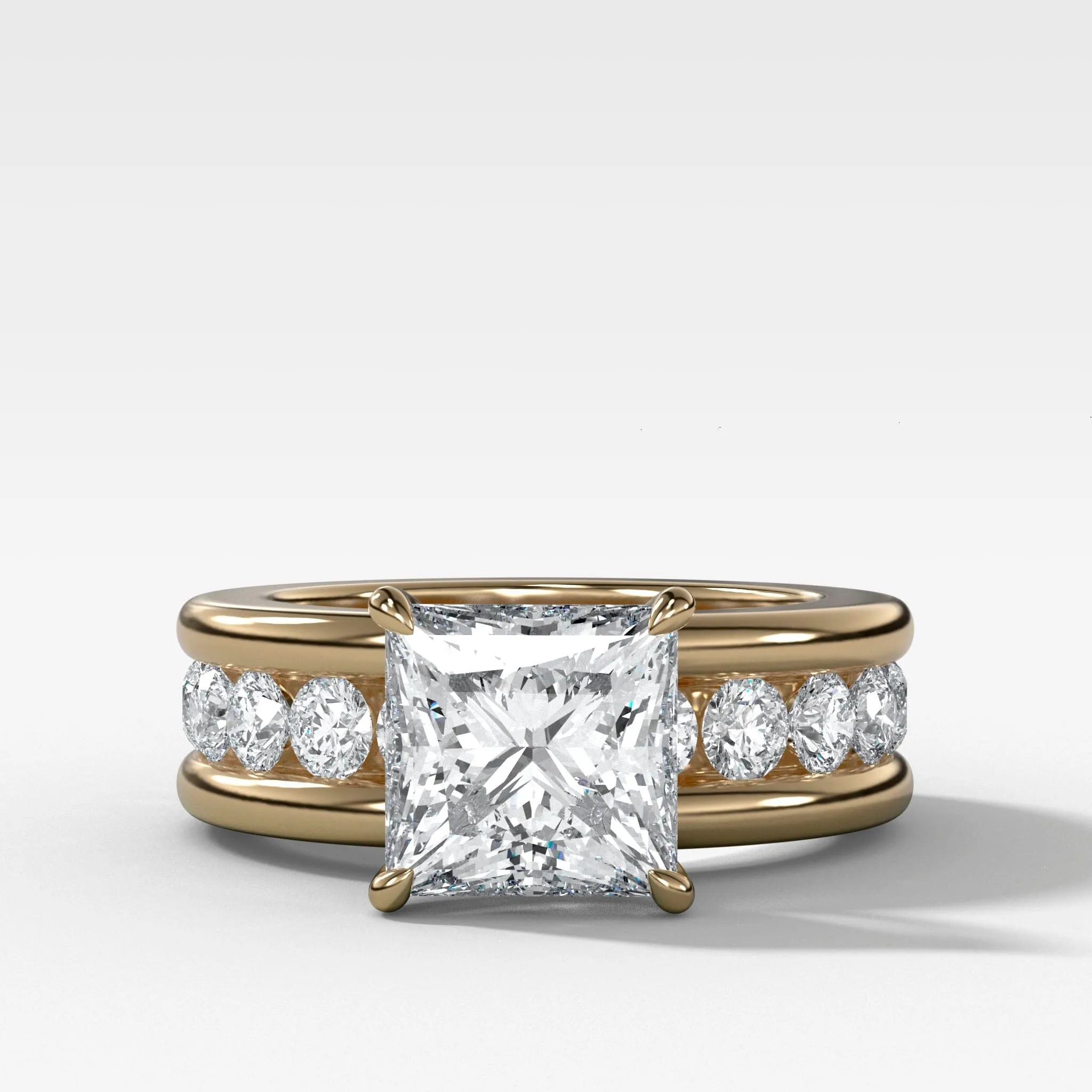 Chunky Channel Set Engagement Ring with Princess Cut Diamond