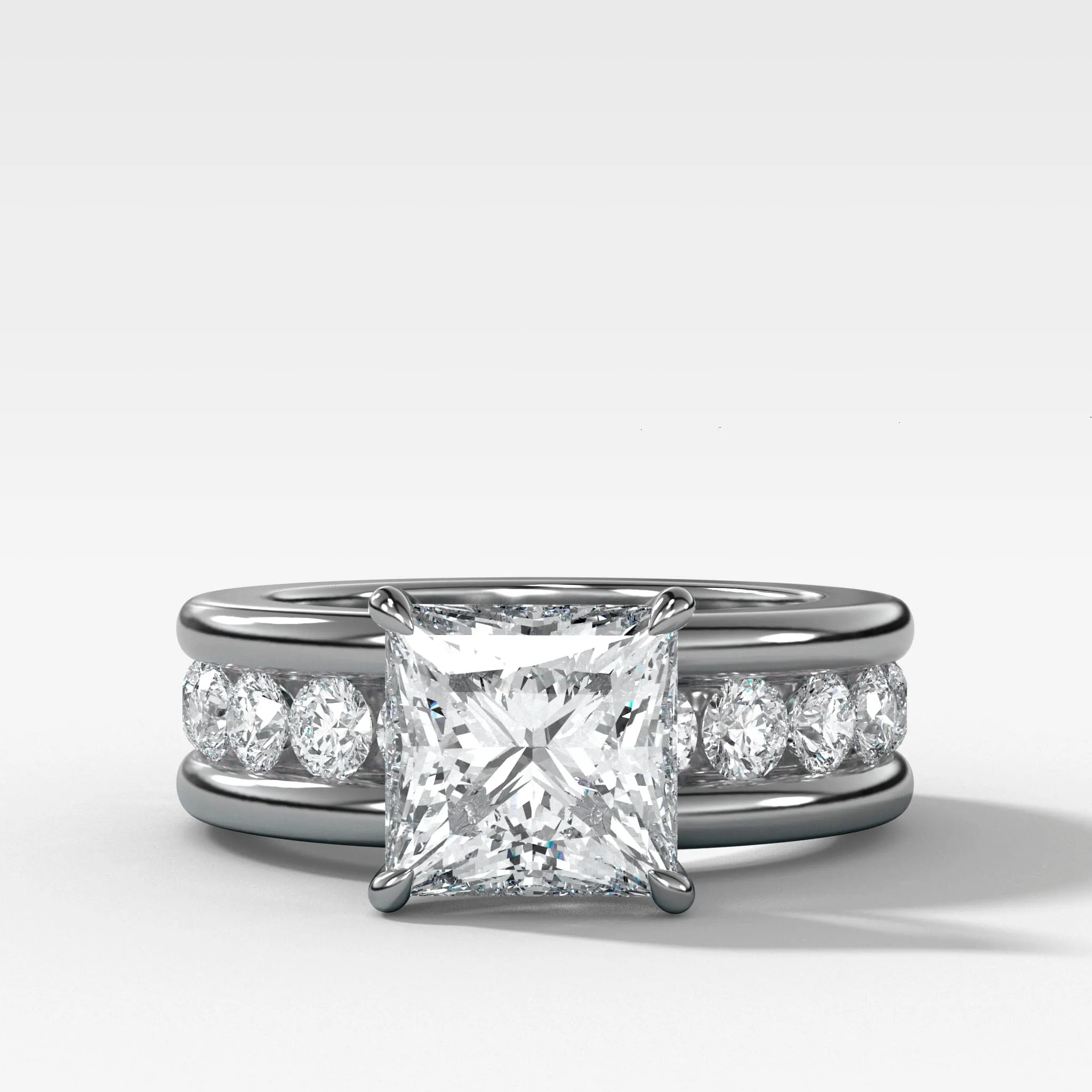 Chunky Channel Set Engagement Ring with Princess Cut Diamond