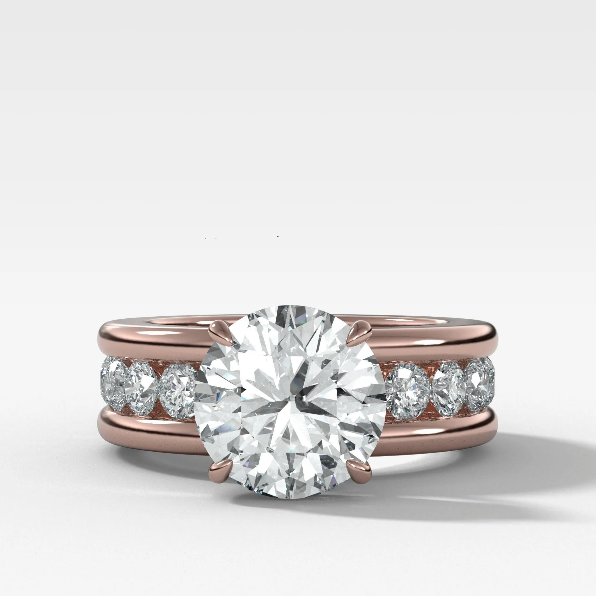 Chunky Channel Set Engagement Ring with Round Cut Diamond