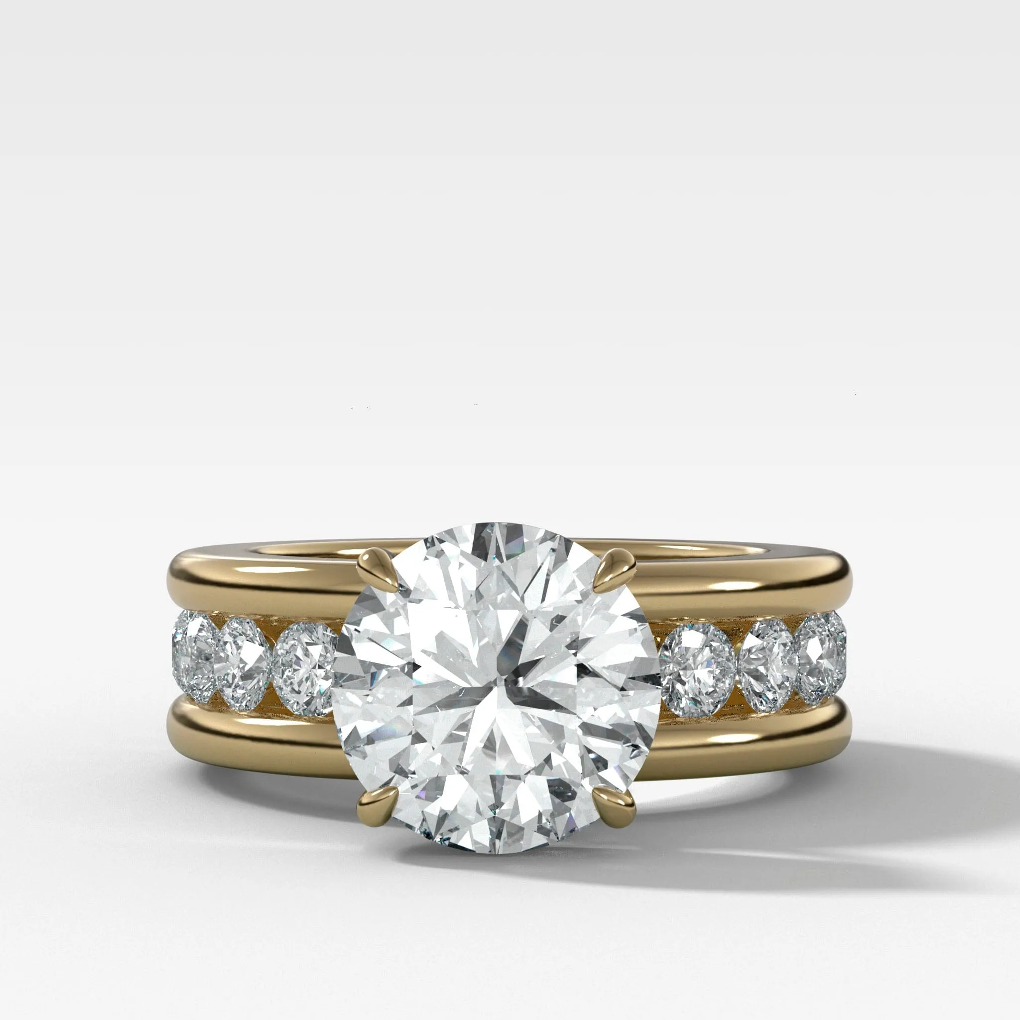Chunky Channel Set Engagement Ring with Round Cut Diamond