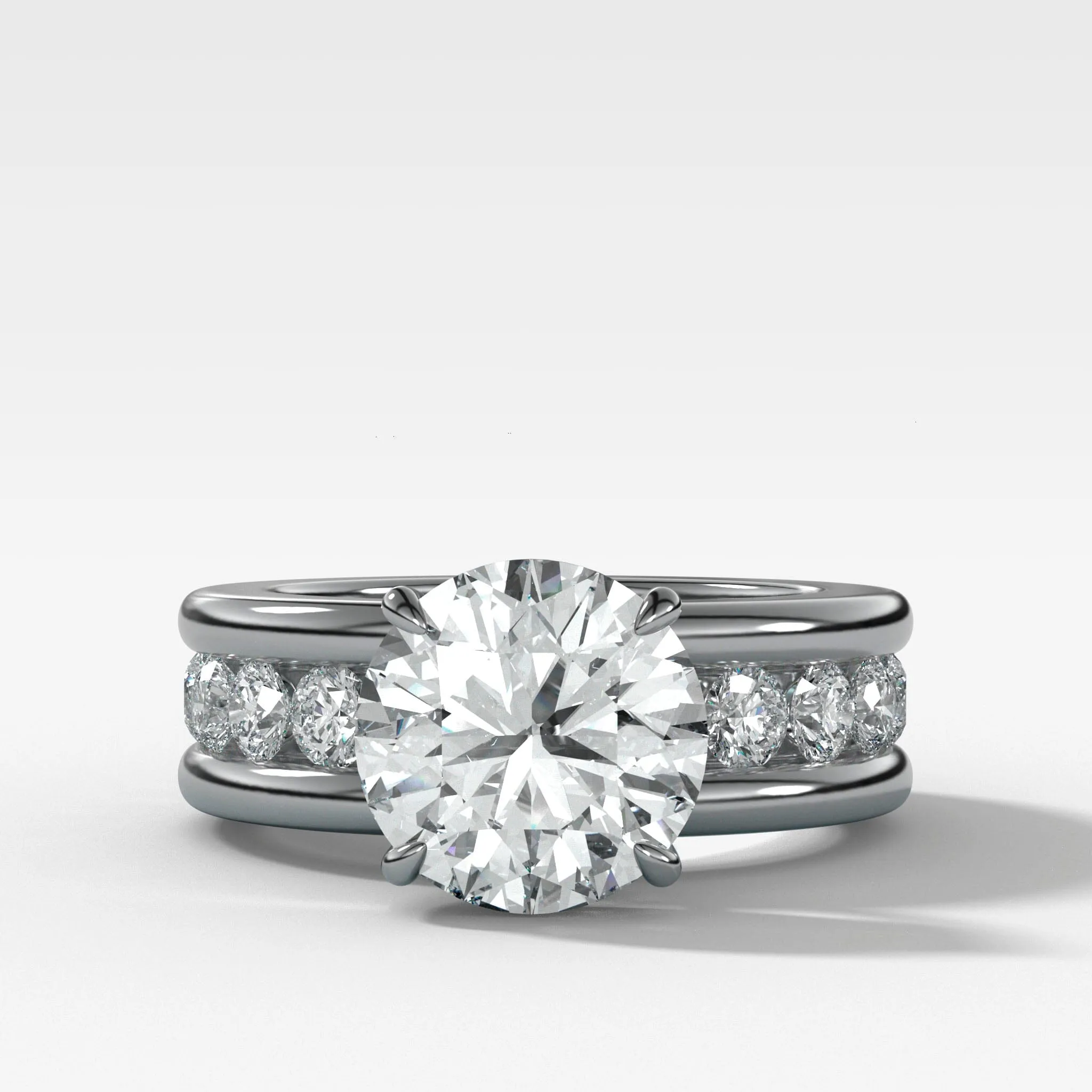 Chunky Channel Set Engagement Ring with Round Cut Diamond
