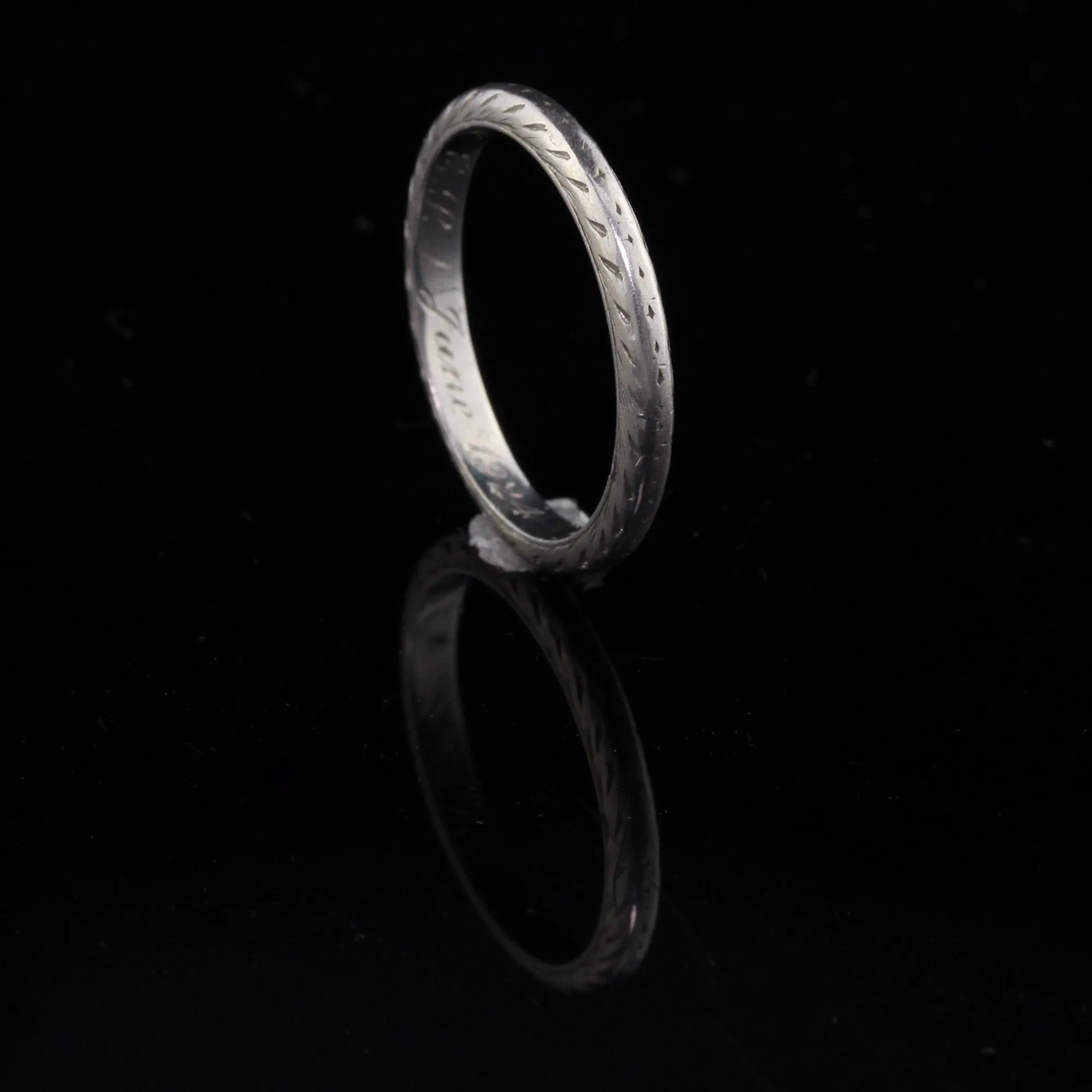 Circa 1924 - Antique Art Deco Platinum Hand Engraved Wedding Band