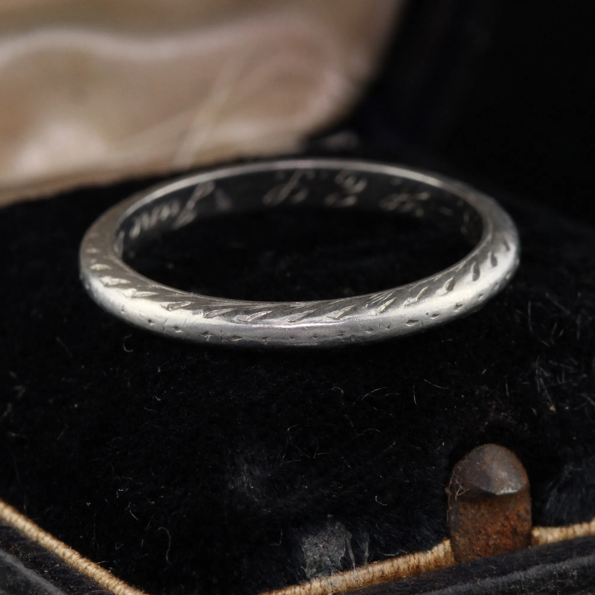 Circa 1924 - Antique Art Deco Platinum Hand Engraved Wedding Band