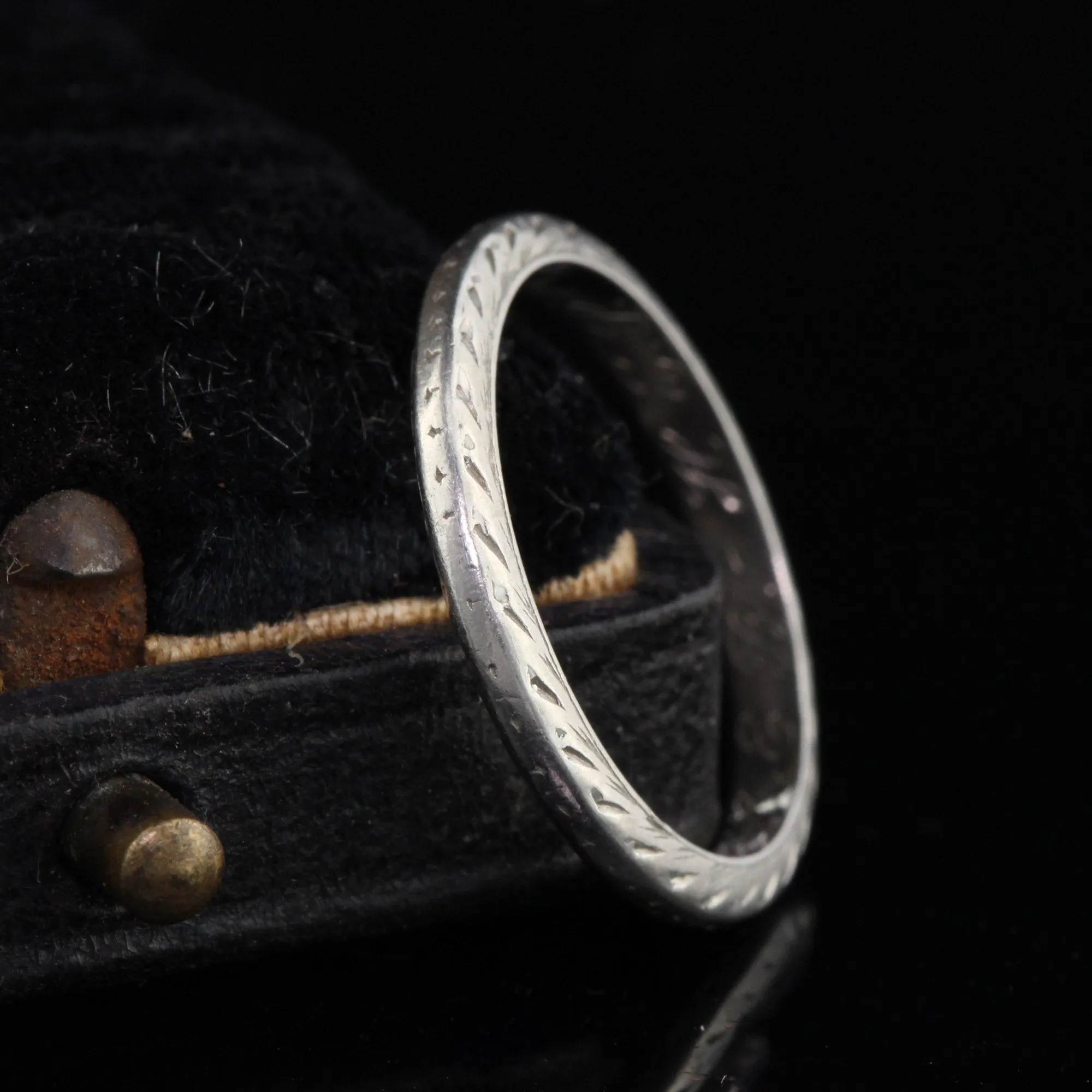 Circa 1924 - Antique Art Deco Platinum Hand Engraved Wedding Band