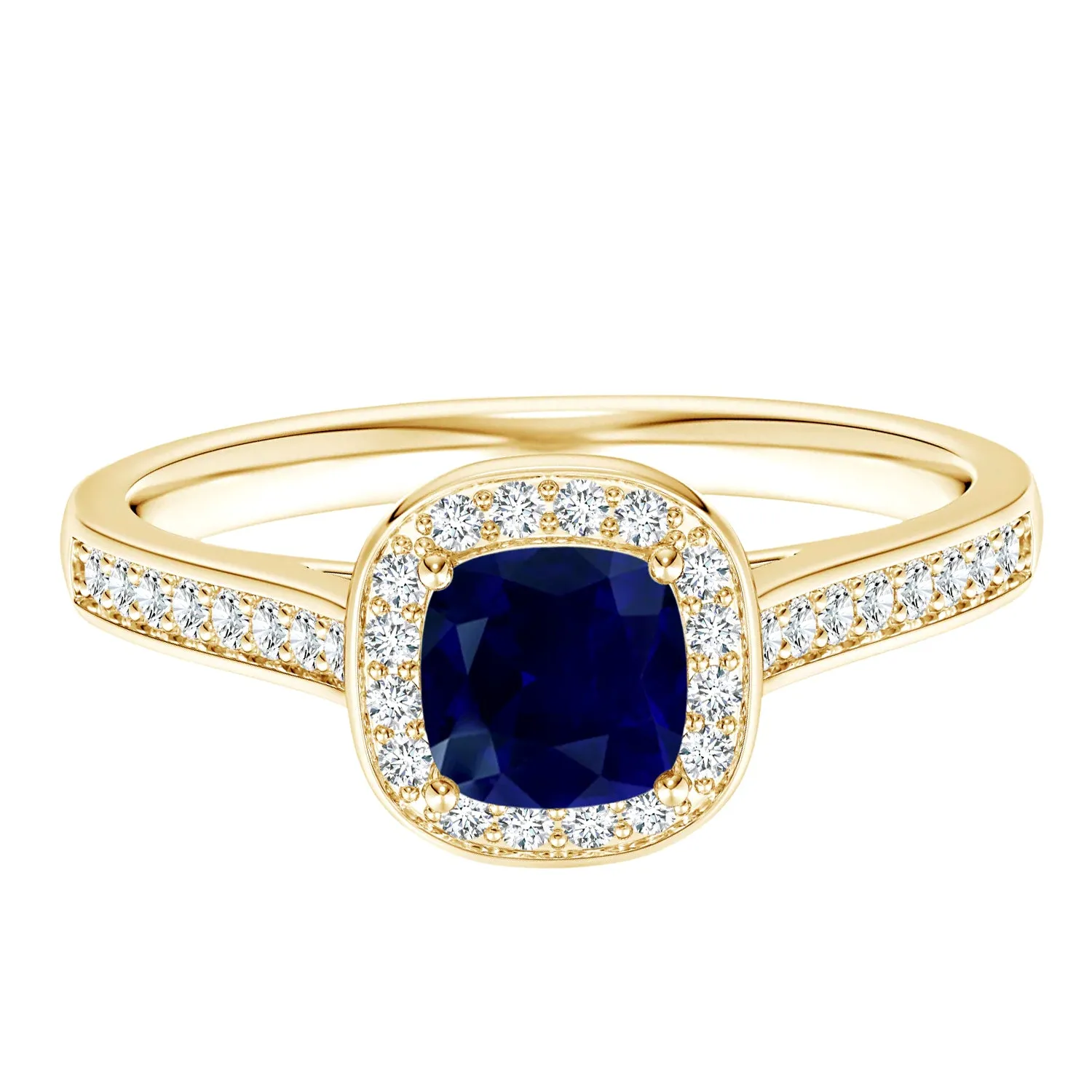 Classic Cushion Cut Blue Sapphire Wedding Ring in 9k Yellow Gold Unique Promise Gift Ring