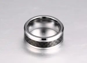 Classic Tungsten Carbide and Carbon Clean Cut RIng
