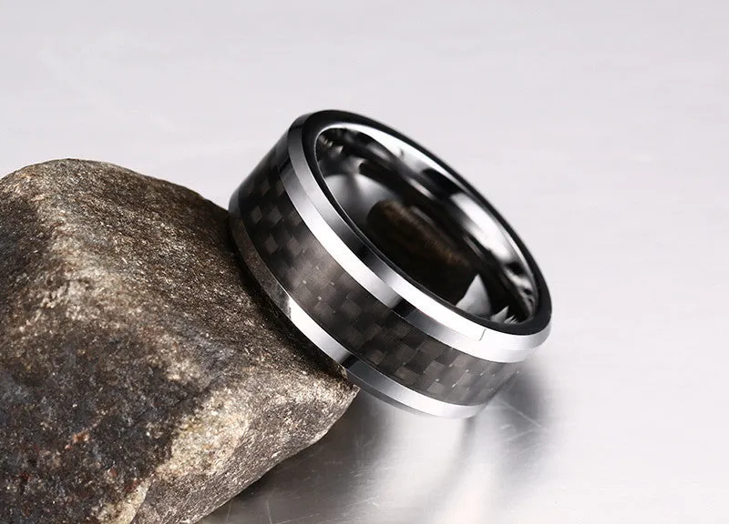 Classic Tungsten Carbide and Carbon Clean Cut RIng