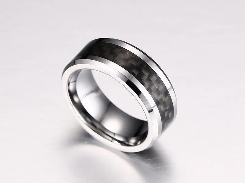 Classic Tungsten Carbide and Carbon Clean Cut RIng