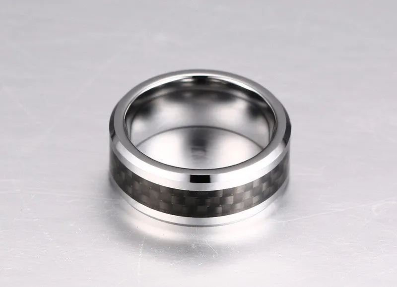 Classic Tungsten Carbide and Carbon Clean Cut RIng