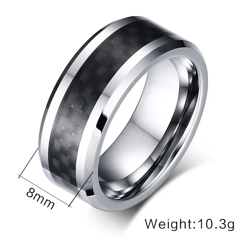 Classic Tungsten Carbide and Carbon Clean Cut RIng