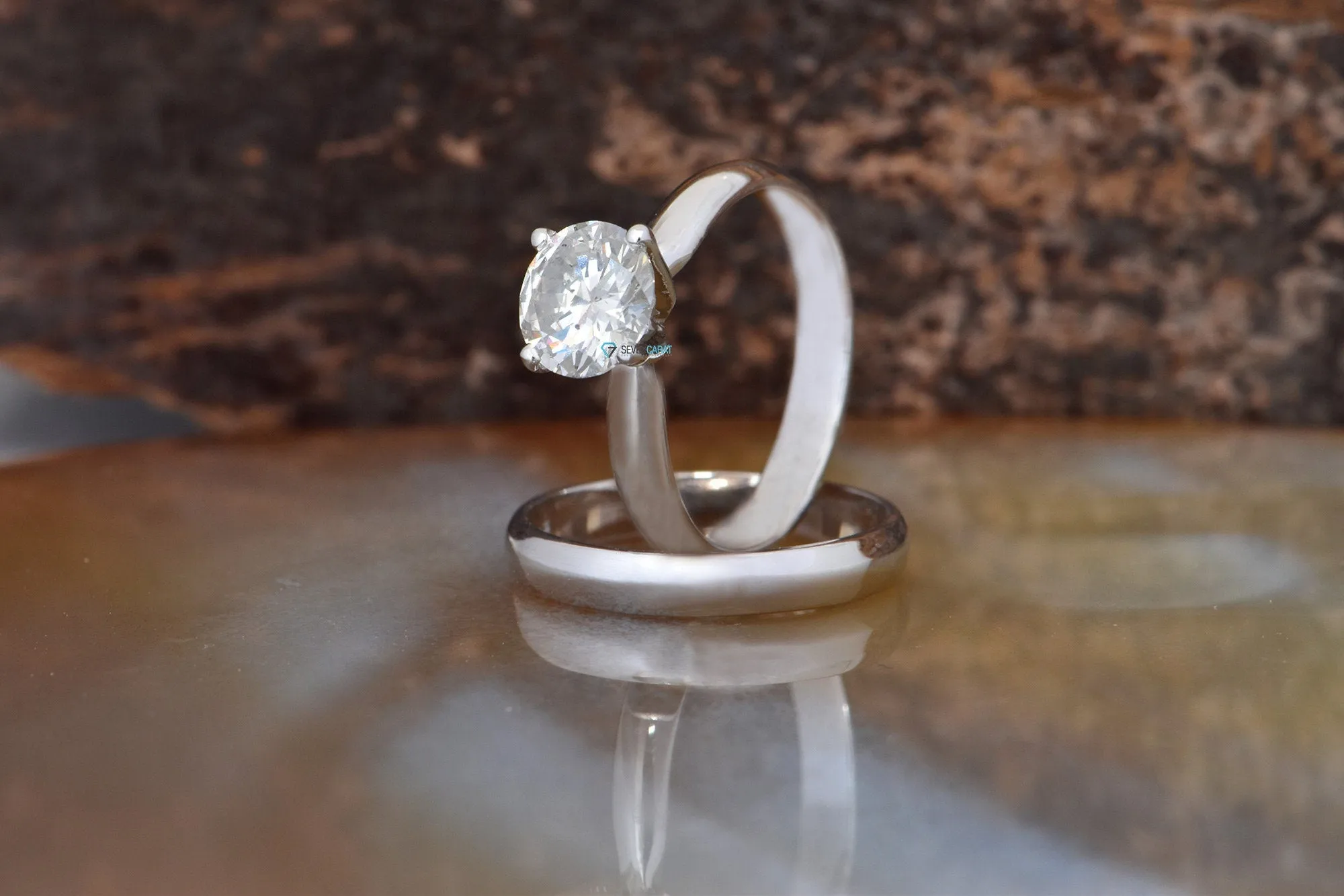 Classic wedding ring-Bridal set rings white gold-Estate diamond ring set-Promise ring-Art deco wedding ring set-4 prong solitaire ring