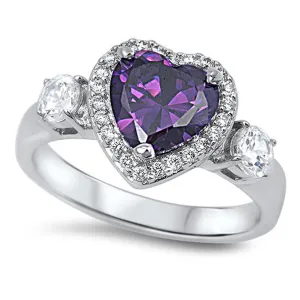 Clear CZ Heart Love Polished Elegant Ring .925 Sterling Silver Band Sizes 6-10