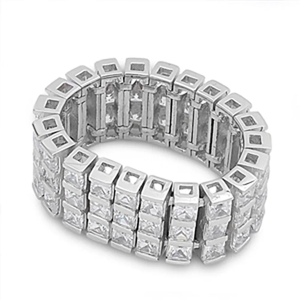 Clear CZ Polished Unique Eternity Ring New .925 Sterling Silver Band Sizes 4-9