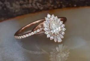 Cluster wedding ring set-Baguette wedding bands women-Diamond engagement ring vintage-Gold ring-Promise ring-Pear shaped diamond ring