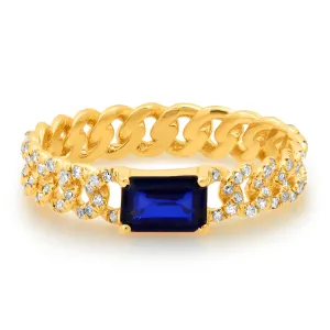CUBAN LINK BLUE SAPPHIRE & DIAMOND RING