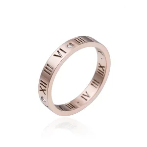 Cubic Zirconia & 18K Rose Gold-Plated Roman Numeral Band Ring