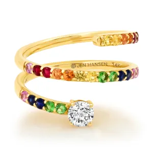 CURLY DIAMOND TAIL RAINBOW SAPPHIRE RING