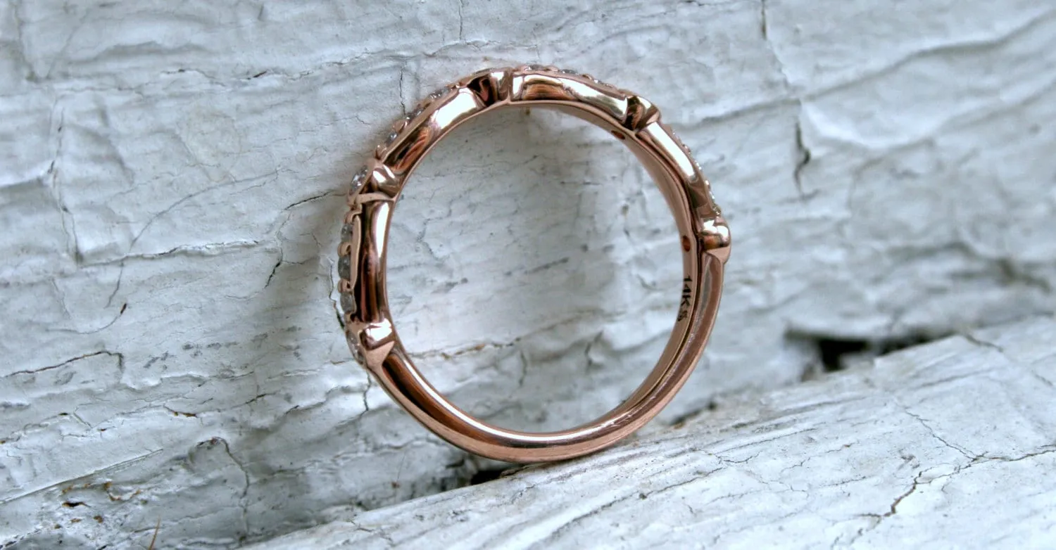 Custom 14K Rose Gold Diamond Wedding Band.