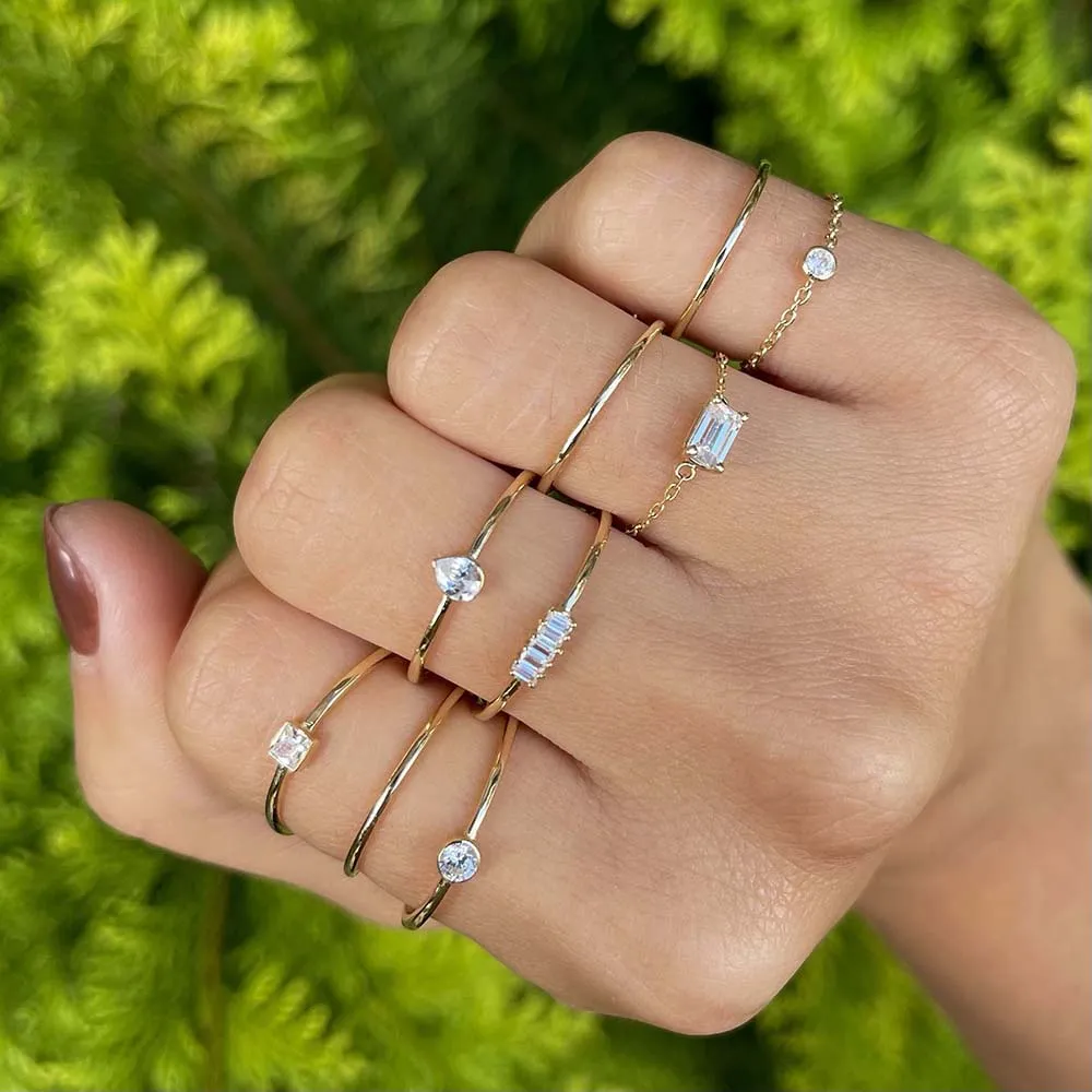 CZ Baguette Chain Ring 14K
