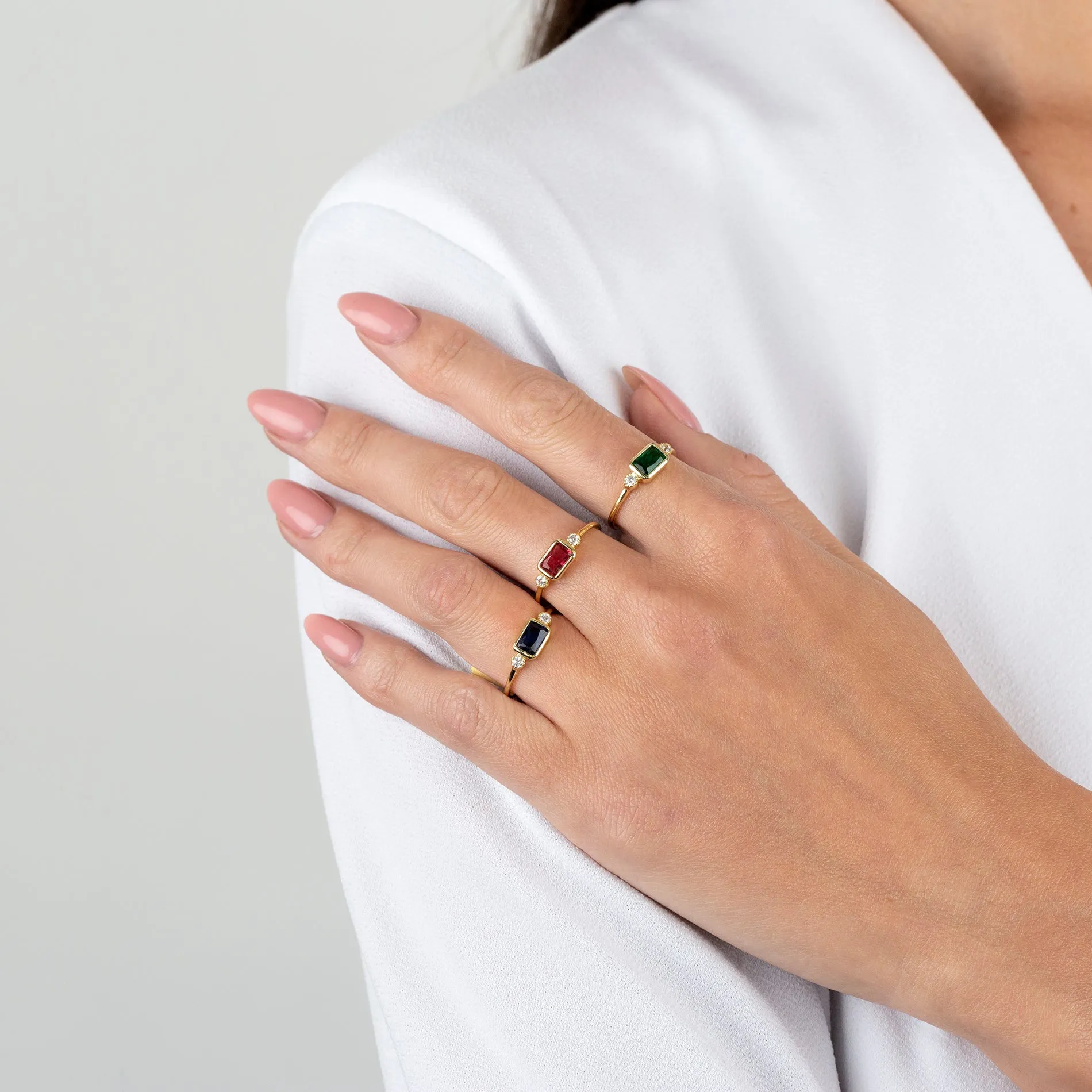 CZ Colored Baguette Stone Ring