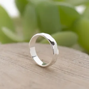 D-Shaped, Hammered-Finish Solid 925 Silver Band - 4mm Wide