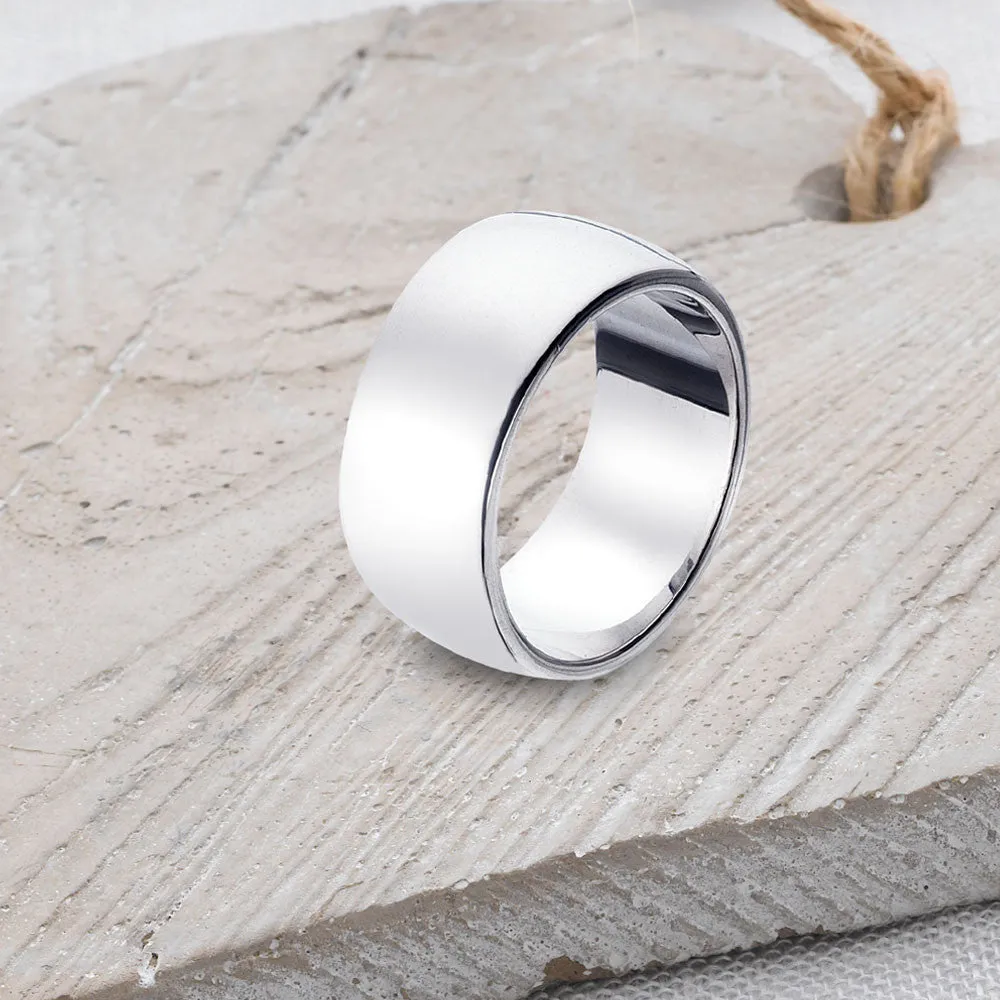 D-Shaped Solid 925 Silver Band - 10mm Wide