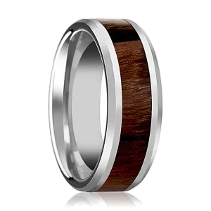 DACIAN | Silver Tungsten Ring, Carpathian Wood Inlay, Beveled