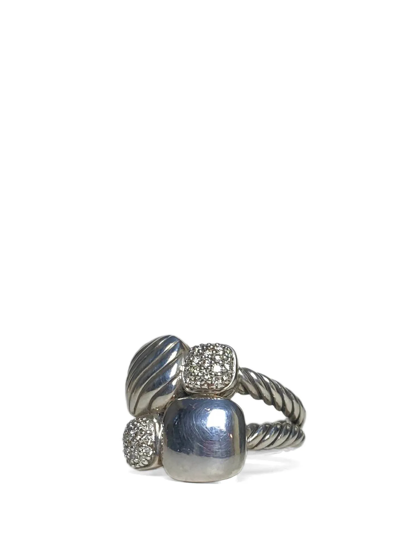 David Yurman Sterling Silver & Diamond Small Cushion Chiclet Ring sz 7