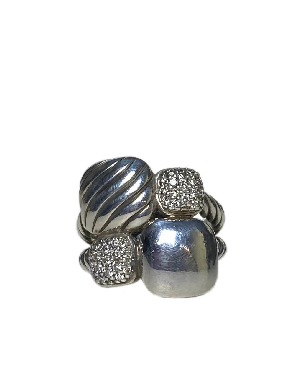 David Yurman Sterling Silver & Diamond Small Cushion Chiclet Ring sz 7