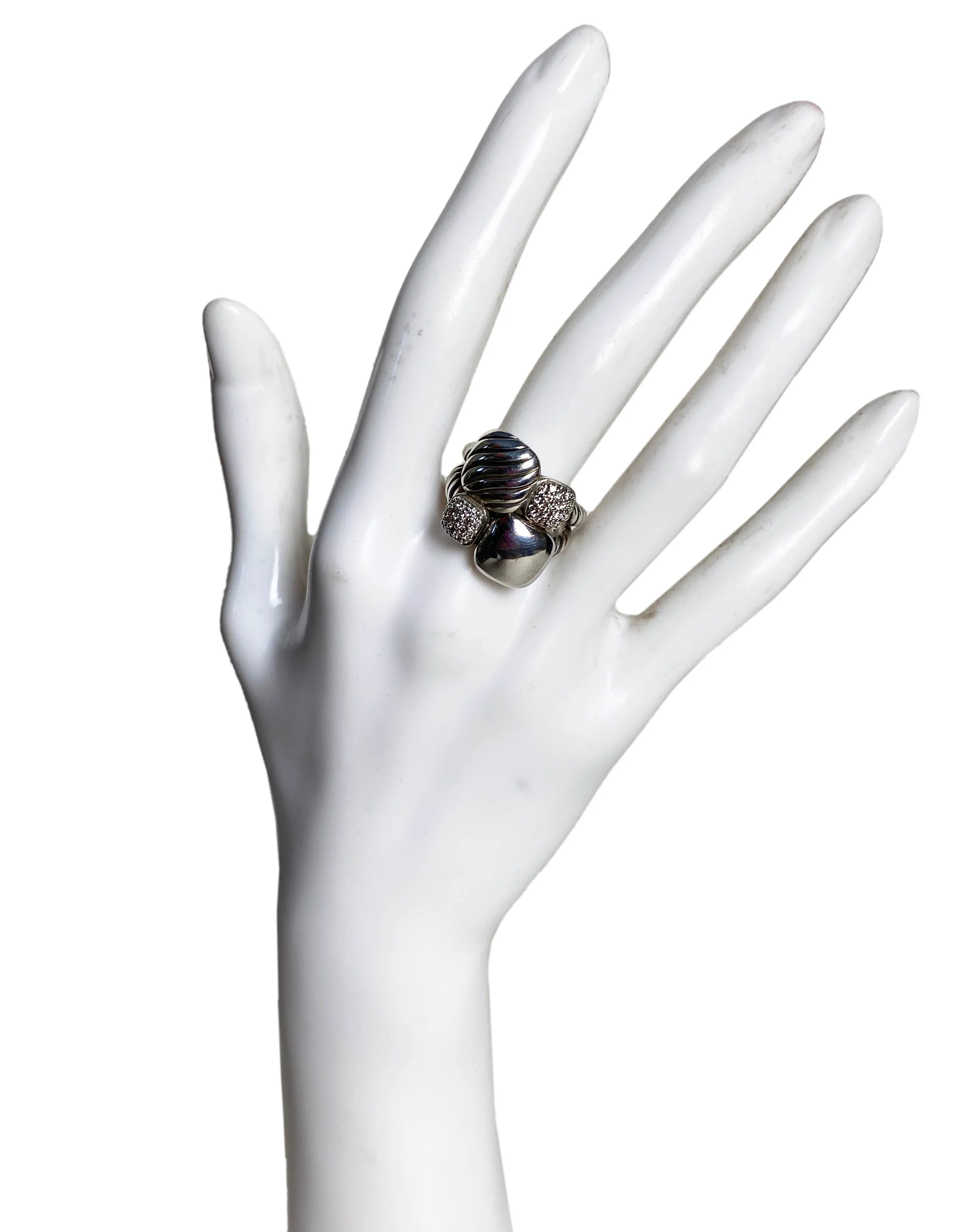 David Yurman Sterling Silver & Diamond Small Cushion Chiclet Ring sz 7