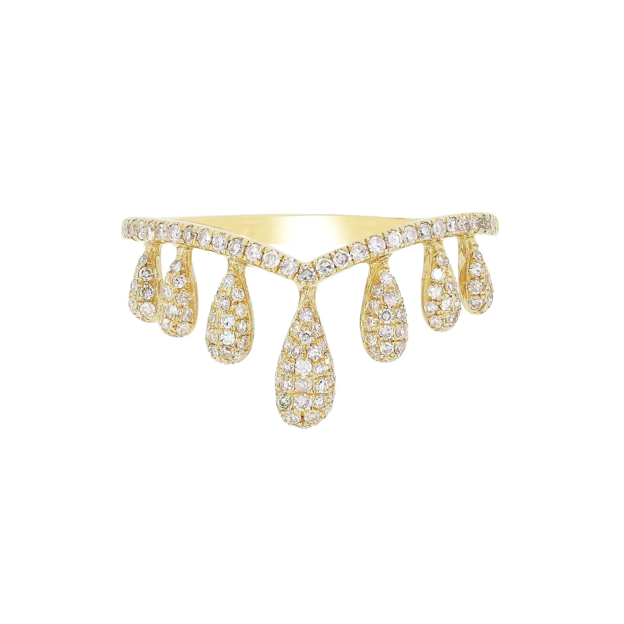 Diamond 14K Yellow Gold Teardrop Crown Ring