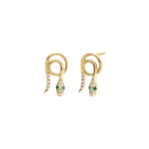 Diamond & Emerald Loop Snake Stud Earring 14K