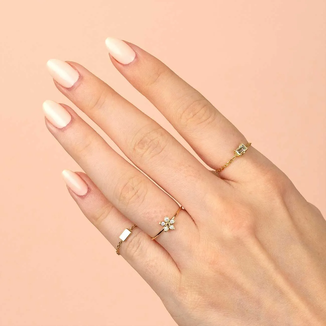Diamond Baguette Chain Ring 14K
