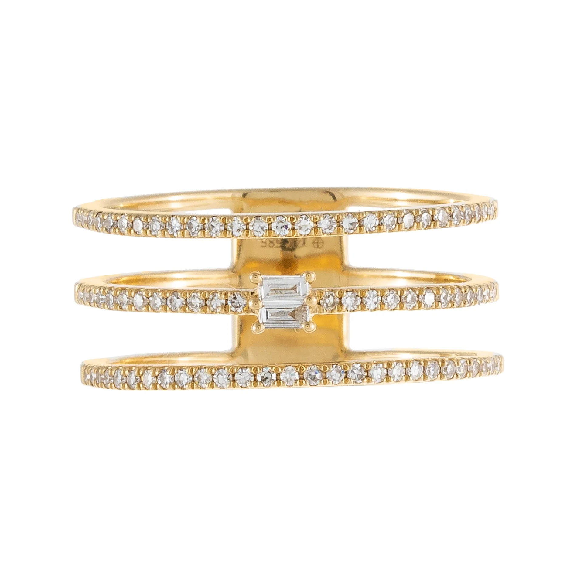 Diamond Baguette Triple Row Ring 14K