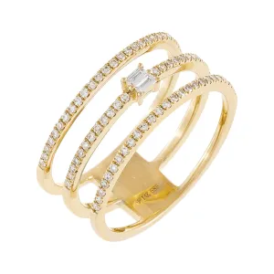 Diamond Baguette Triple Row Ring 14K