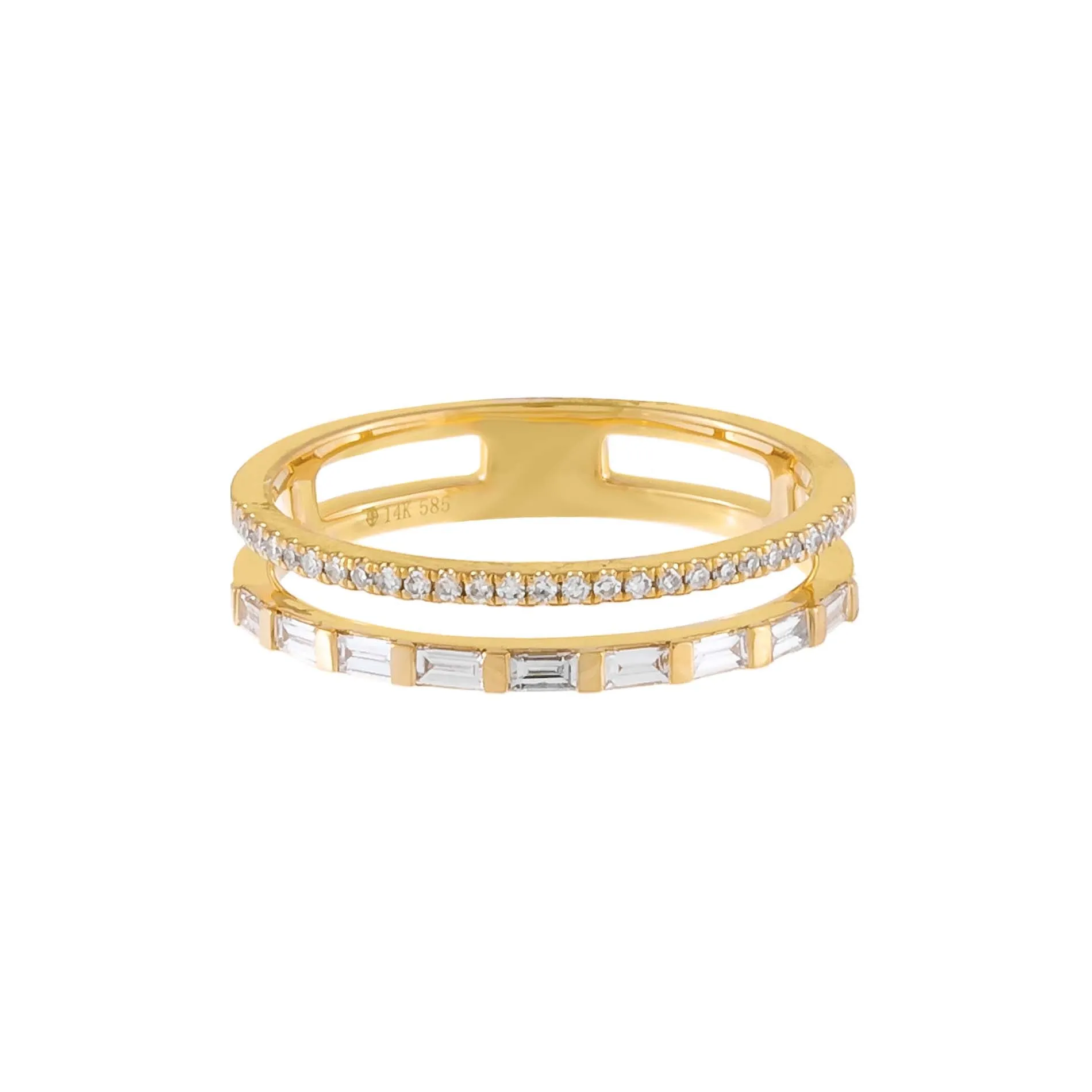 Diamond Baguette X Pavé Double Row Ring 14K