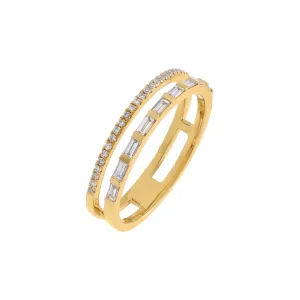Diamond Baguette X Pavé Double Row Ring 14K