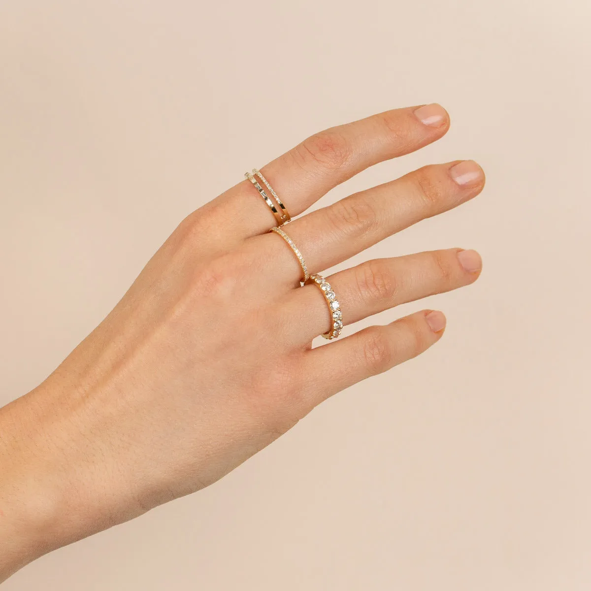 Diamond Baguette X Pavé Double Row Ring 14K