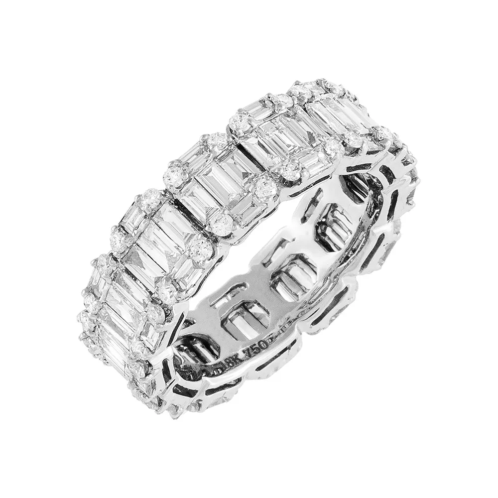 Diamond Baguette X Solid Band Ring 18K