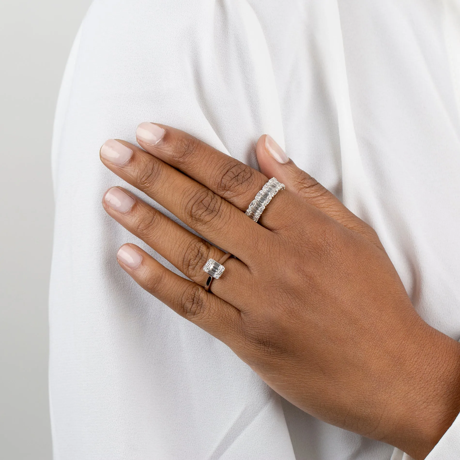Diamond Baguette X Solid Band Ring 18K