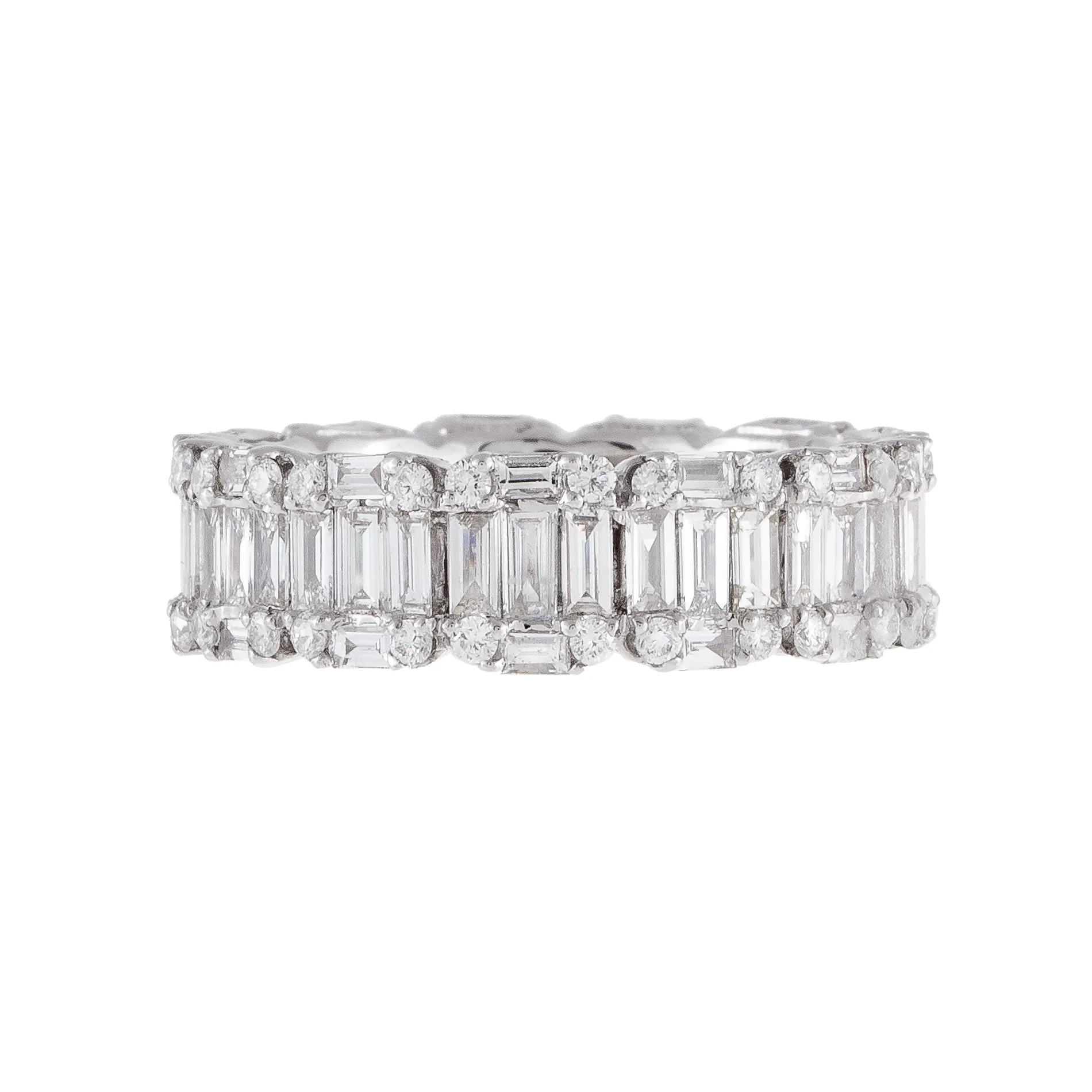 Diamond Baguette X Solid Band Ring 18K